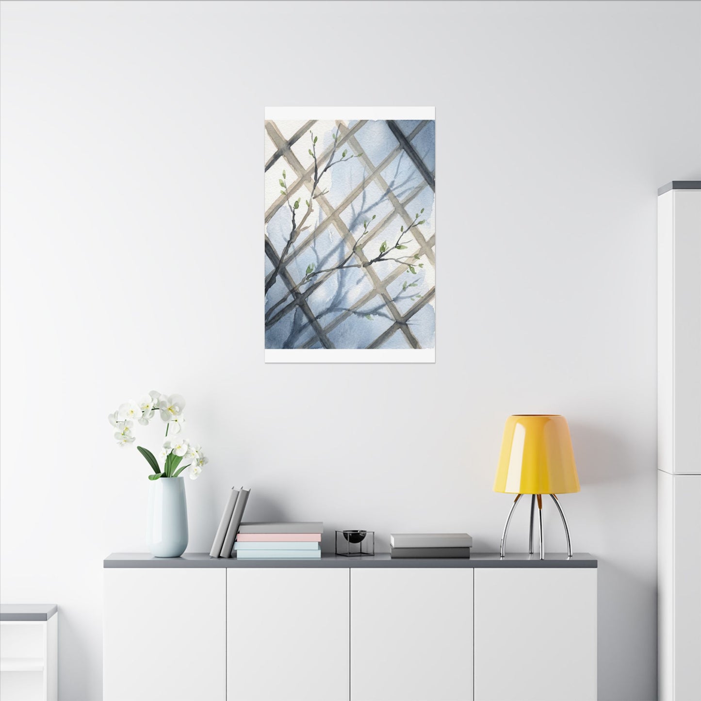 Shoji Screen Canvas Art | Spring Japandi Watercolor Art
