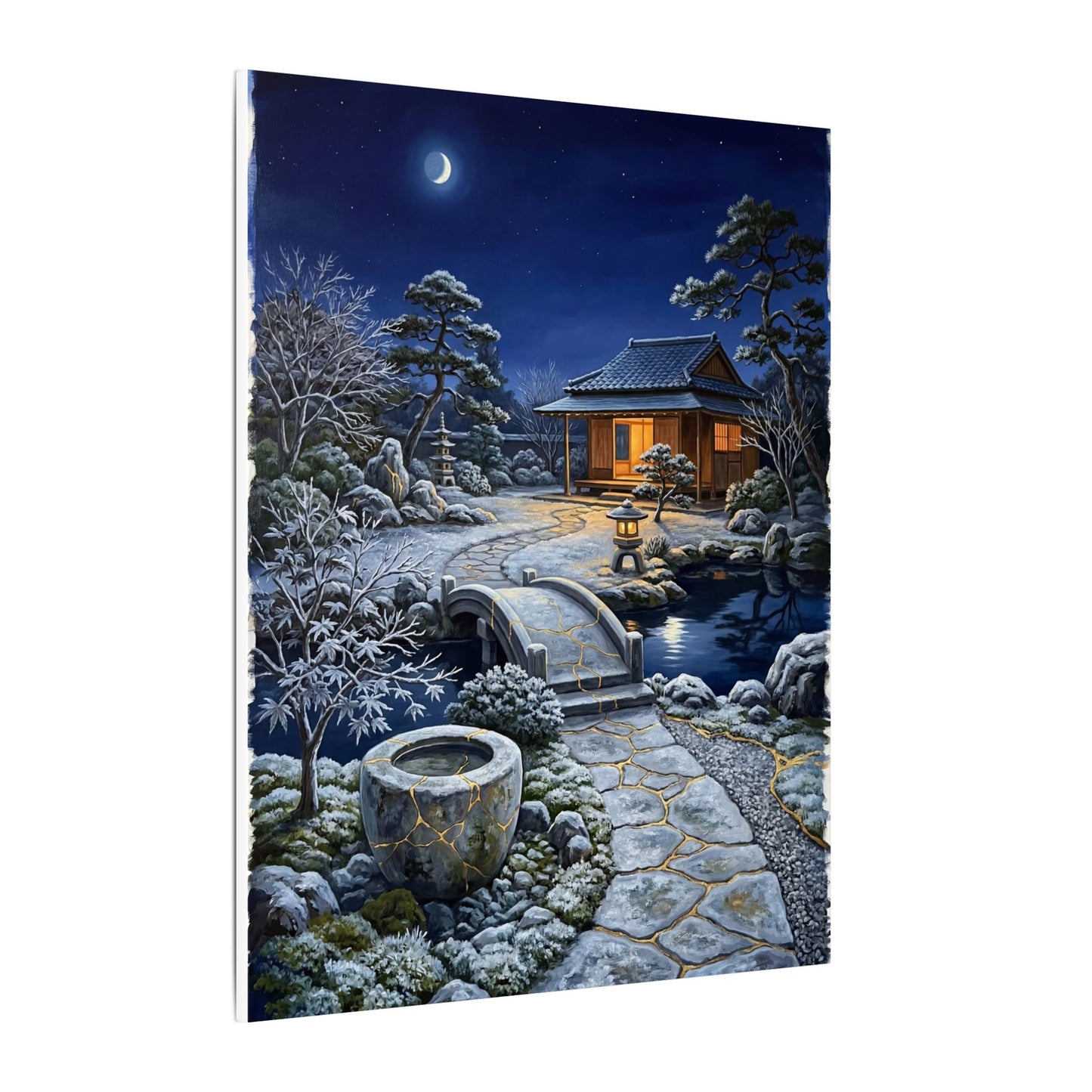 Moonlit Garden Winter Canvas Art | Kintsugi Artful Design