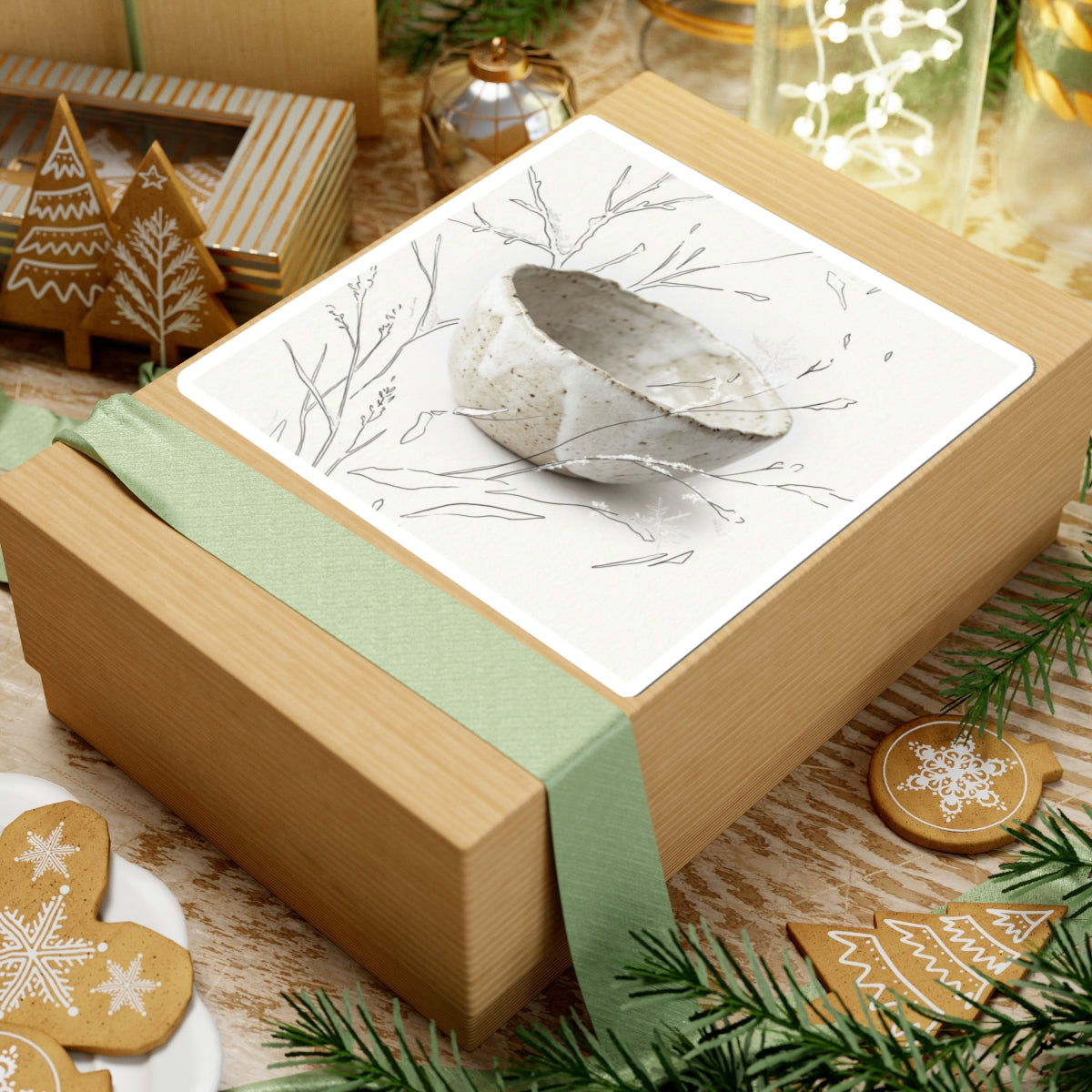 Winter Ceramic Bowl Minimal Line Sticker | Earthy Decor