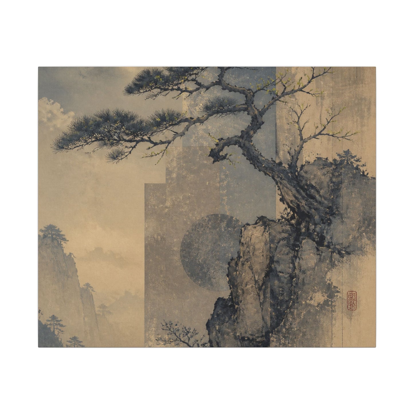 Japandi Pine Tree in Moonlight | Japanese Pattern Canvas Art