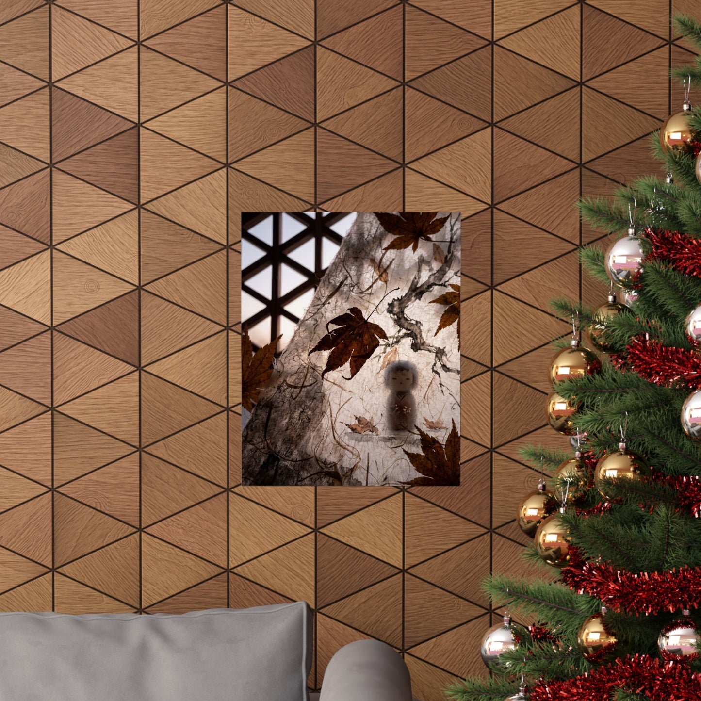 Shoji Screen Autumn Wall Art Print | Dark Japandi Bold Design