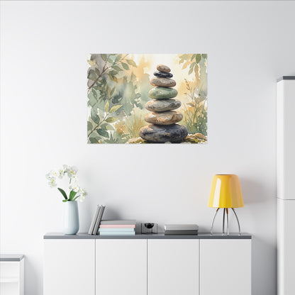 Golden Hour River Stones Canvas Art - Japandi Mono No Aware