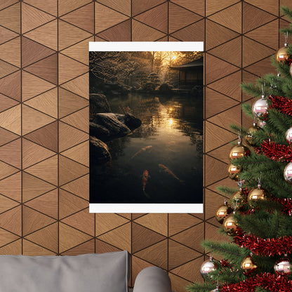 Dark Japandi Koi Pond in Golden Hour | Shadow Zen Wall Art Print