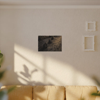 Rock Garden Canvas Art | Autumn Dark Japandi Charcoal Ink Art
