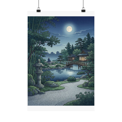 Kanso Moonlit Garden Wall Art Print - Zen Ukiyo E Inspired
