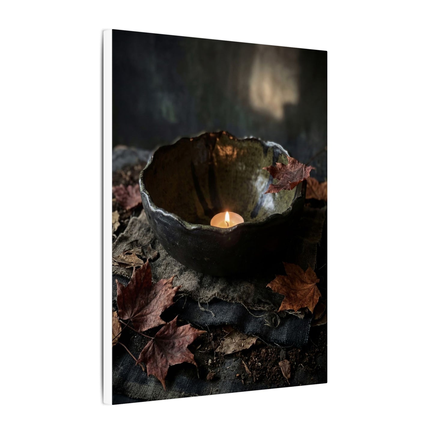 Candlelight Ceramic Bowl Canvas Art - Dark Japandi Kanso