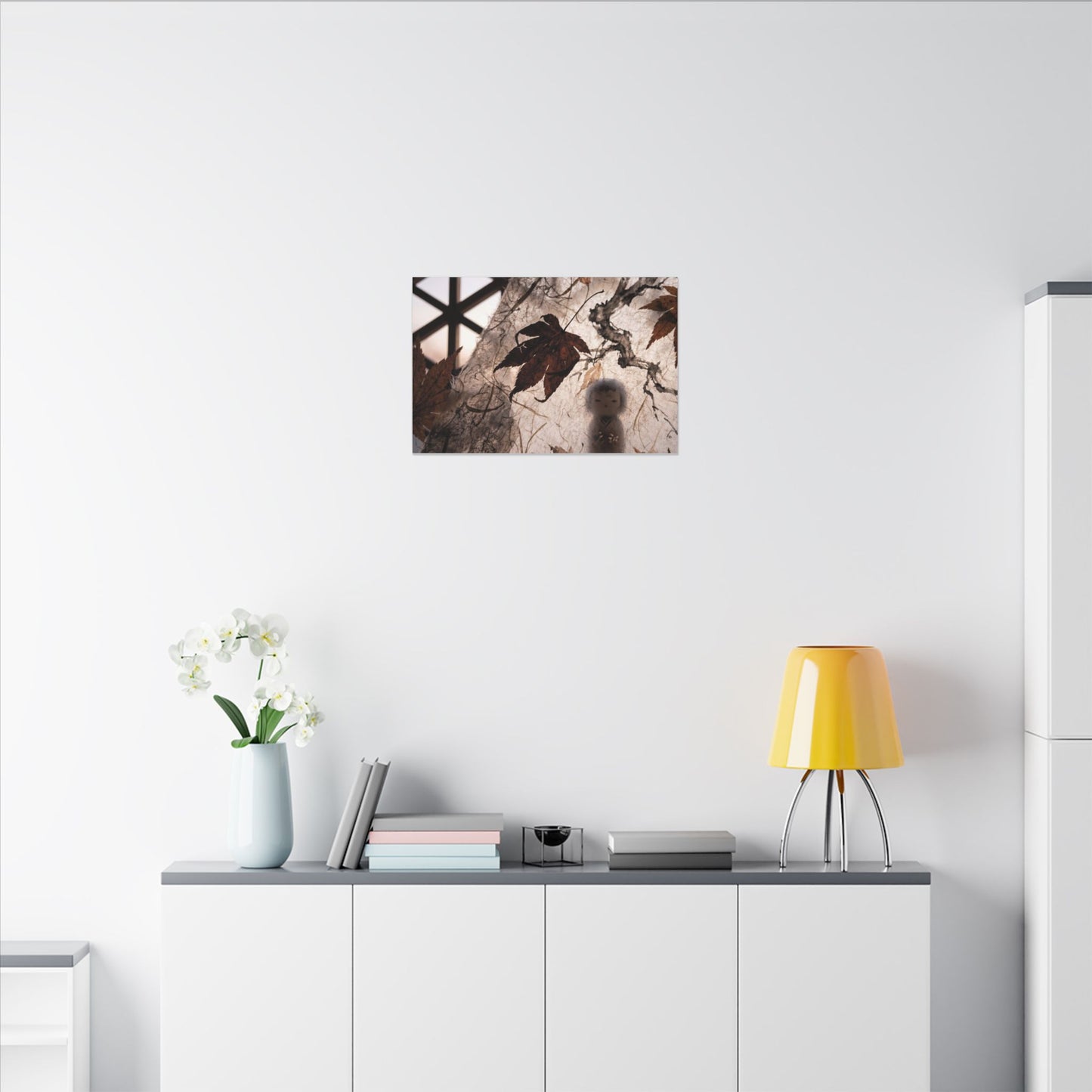Shoji Screen Autumn Canvas Art | Dark Japandi Atmospheric Design