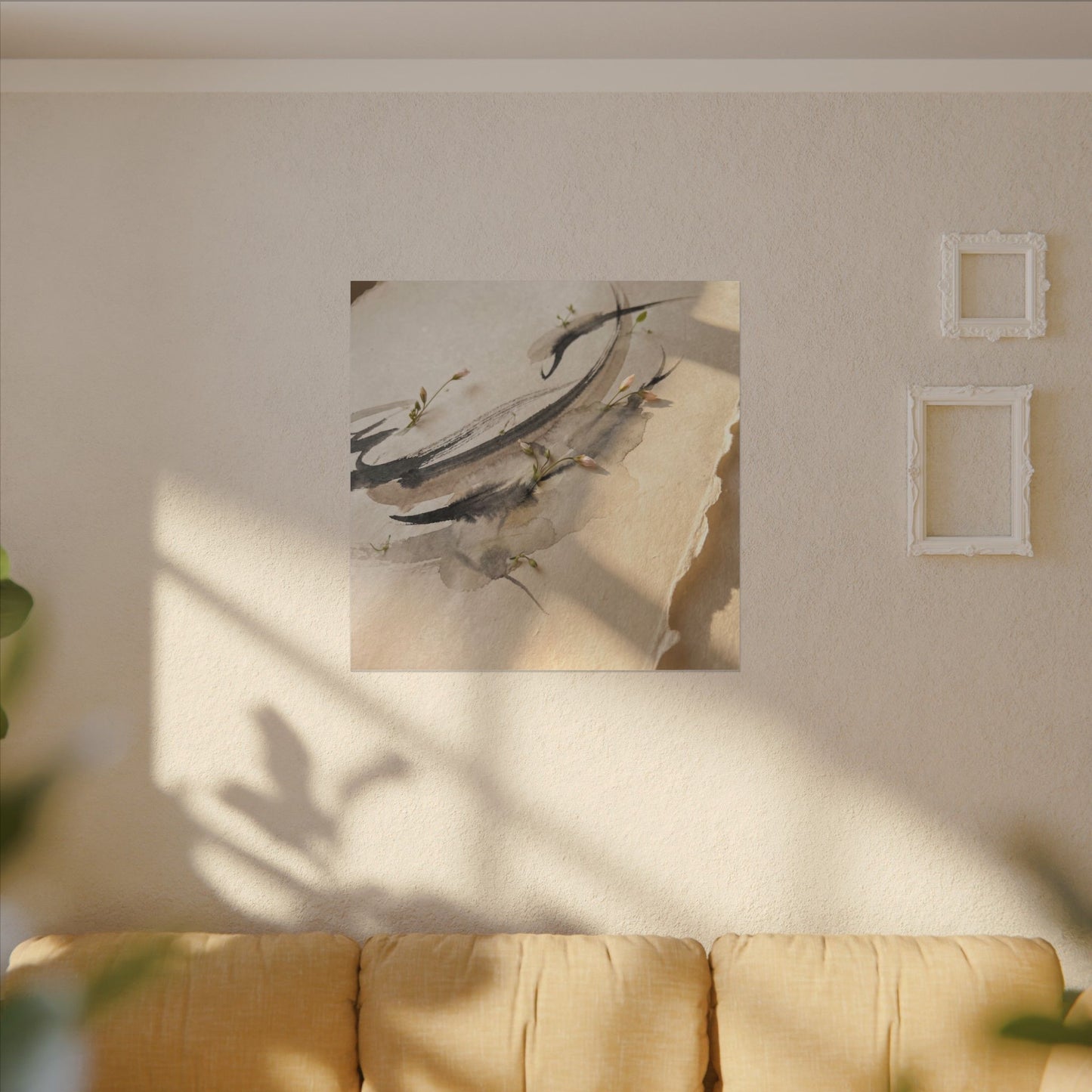 Ink Brushstroke Watercolor Canvas Art | Neutral Japandi Art