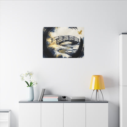 Winter Wooden Bridge Enso Canvas Art | Serene Decor