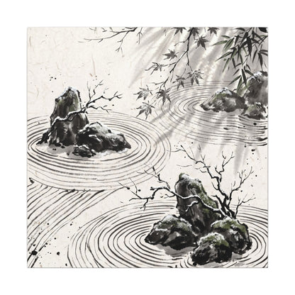 Rock Garden Canvas Art | Winter Zen Sumi E Art