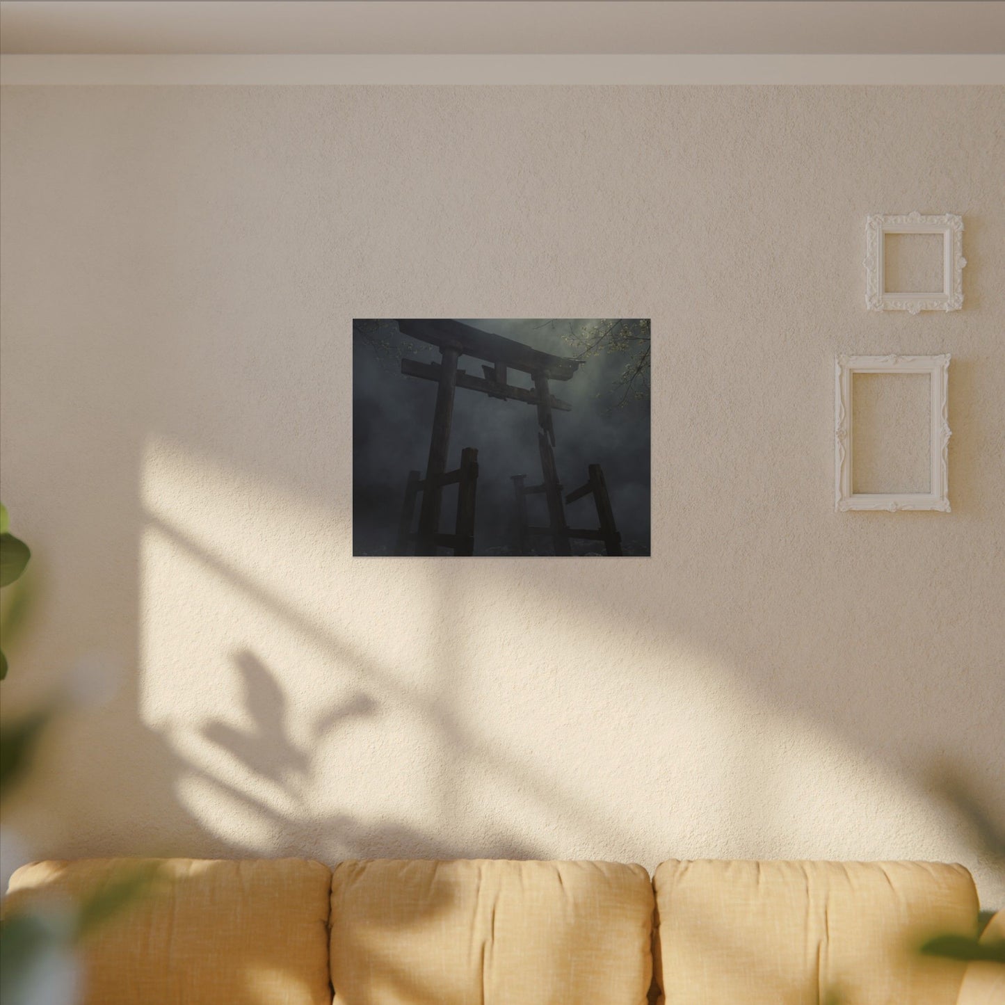 Dark Japandi Torii Gate in Dappled | Moody Minimal Canvas Art