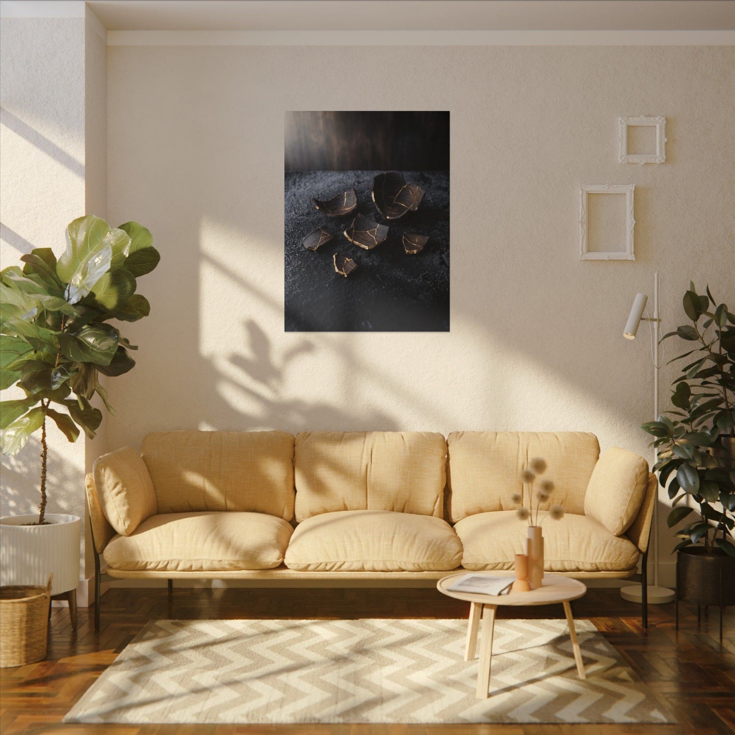 Winter Broken Pottery Shadow Zen Canvas Art | Bold Decor