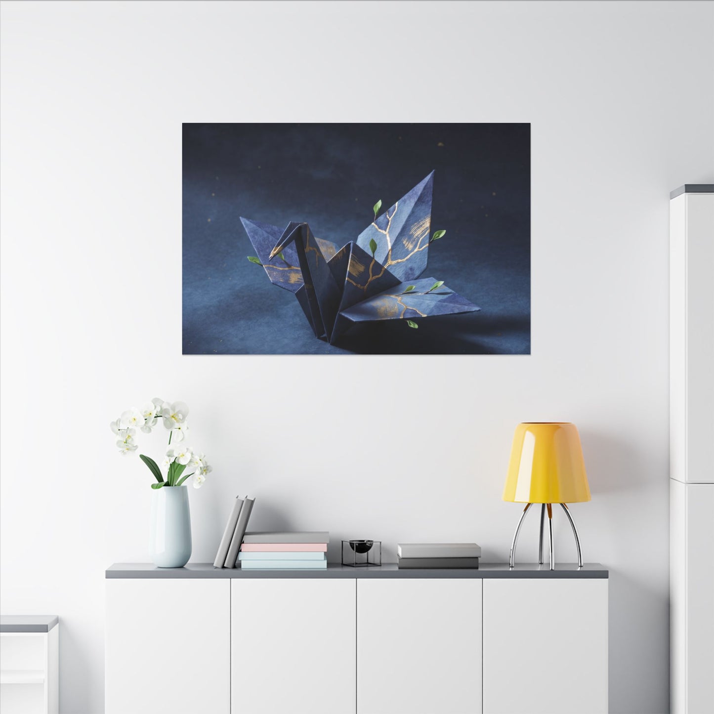 Kintsugi Paper Fold in Moonlight | Crackle Gold Canvas Art