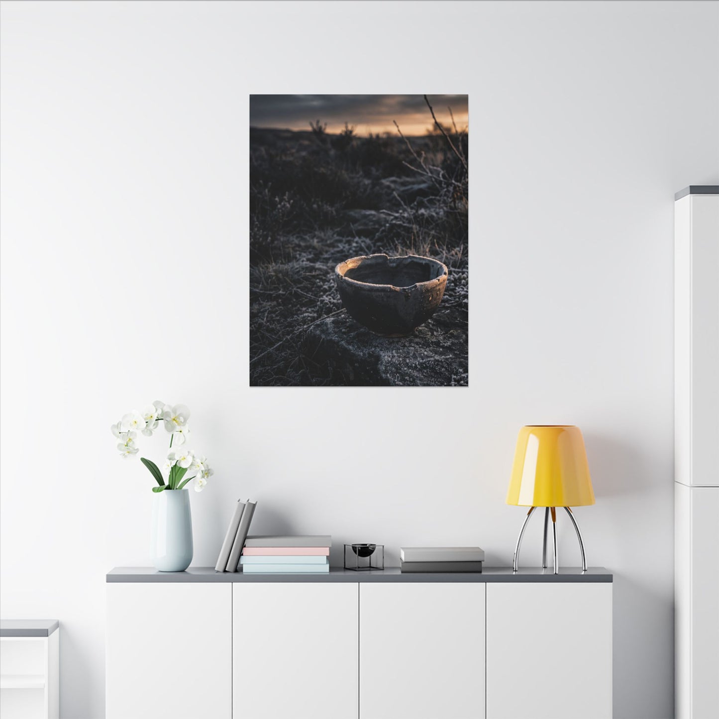 Kanso Ceramic Bowl Canvas Art - Dark Japandi Dark Texture