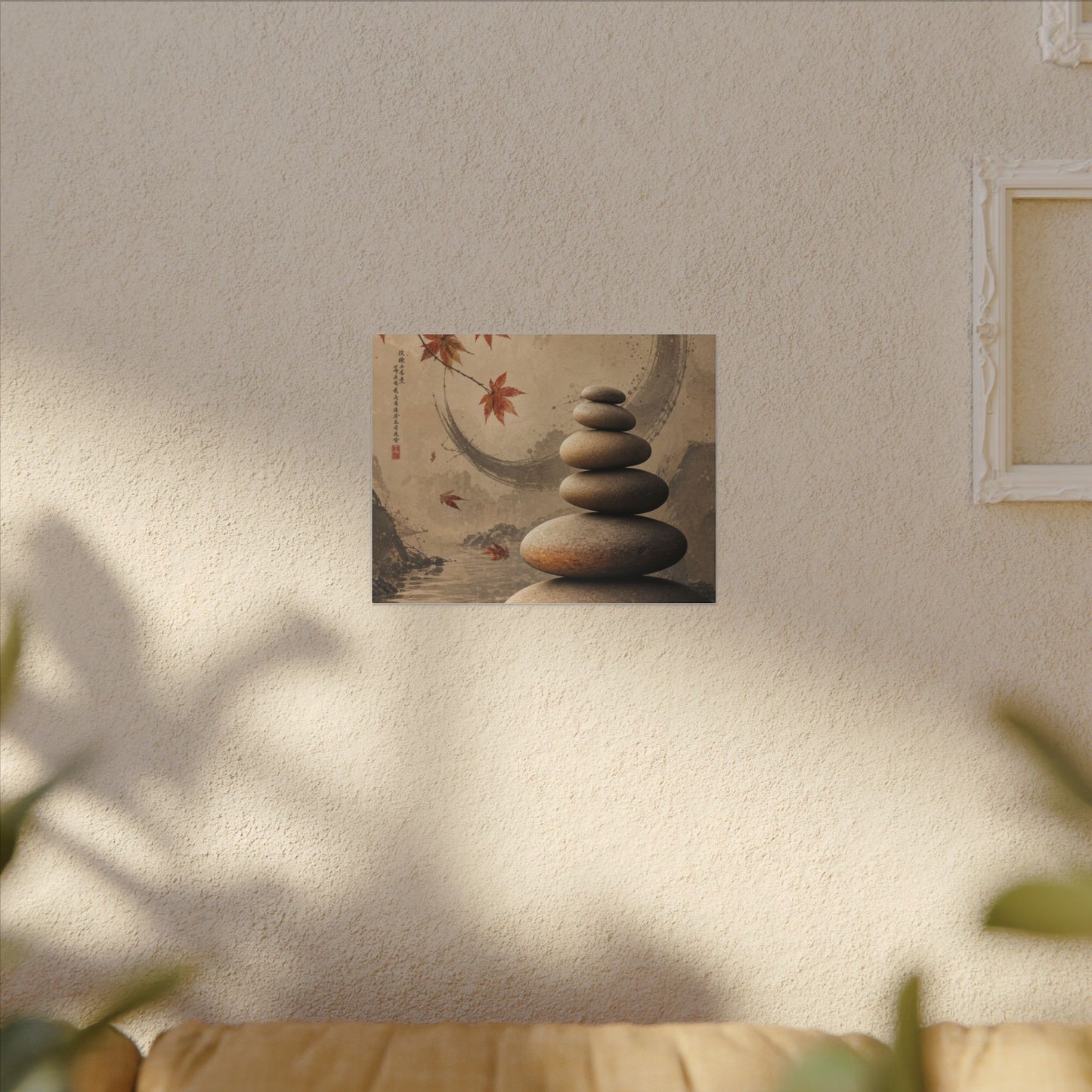 Japandi River Stones in Candlelight | Japanese Pattern Canvas Art