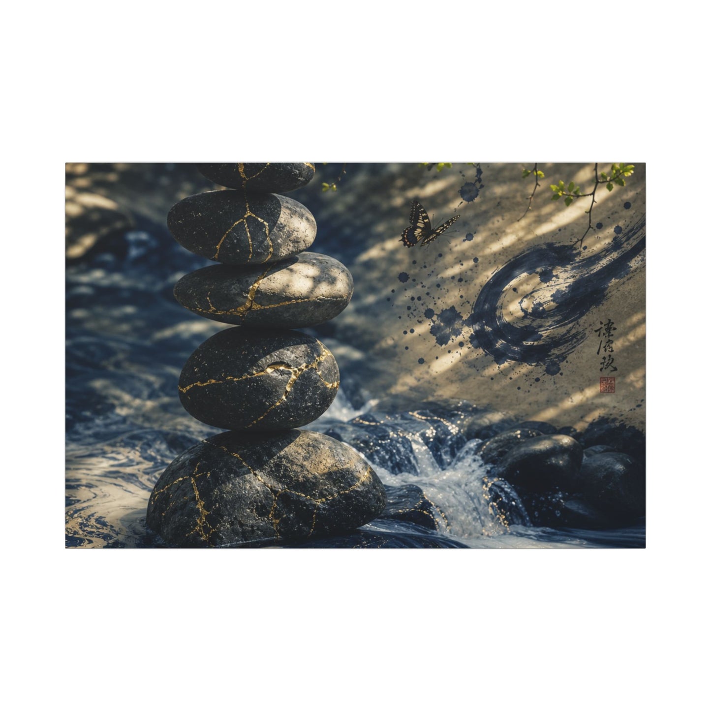 Kintsugi River Stones in Dappled | Broken Beauty Canvas Art