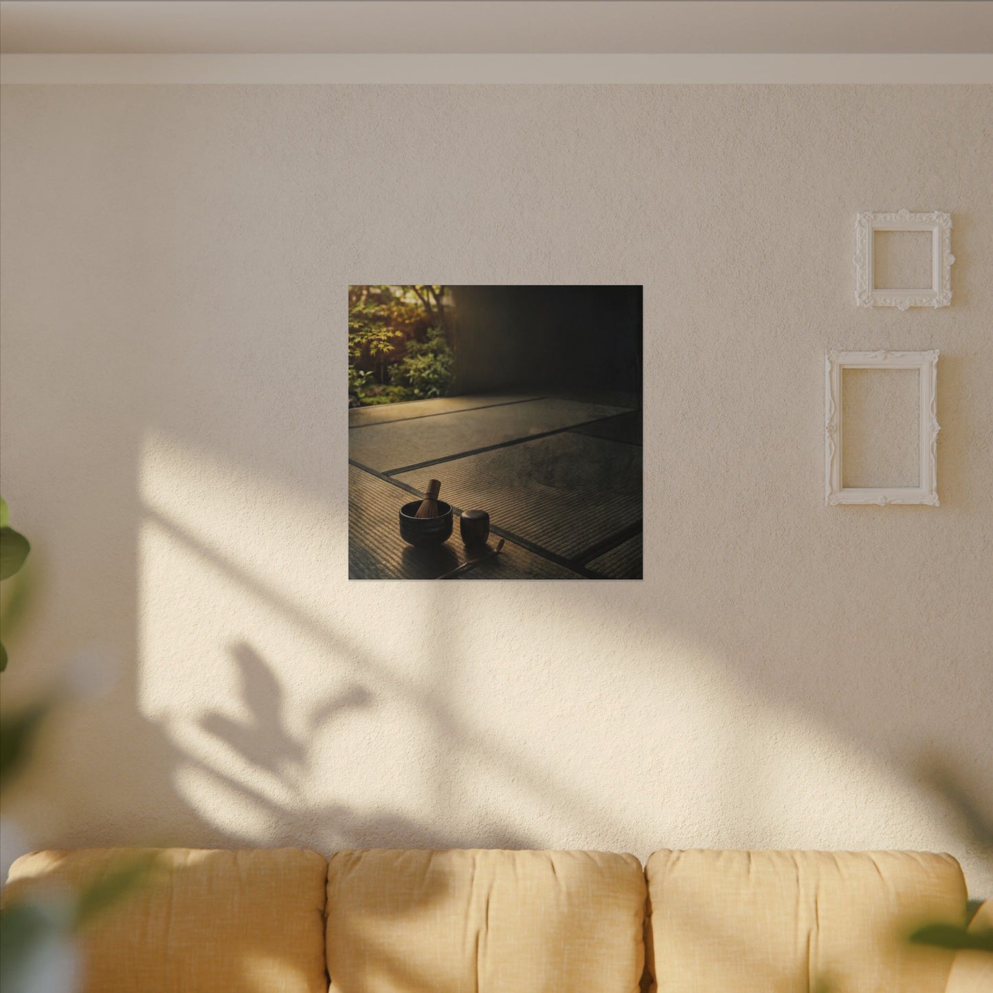 Dark Japandi Tea Ceremony in Golden Hour | Dark Texture Canvas Art