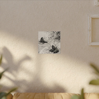 Rock Garden Canvas Art | Winter Zen Sumi E Art