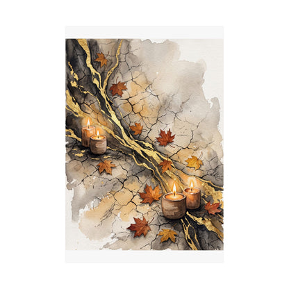 Japandi Cracked Earth in Candlelight | Watercolor Wall Art Print