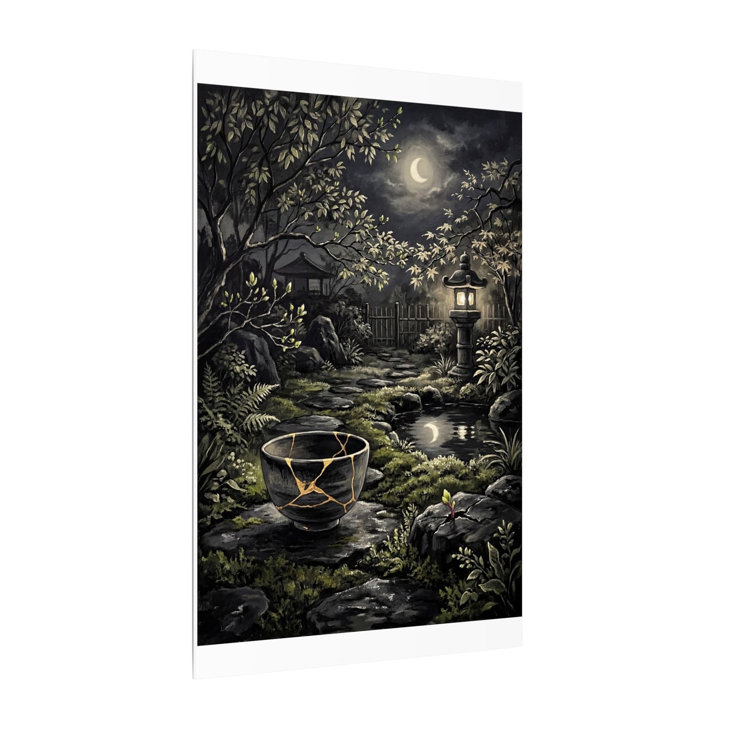 Kintsugi Moonlit Garden in Dappled | Gold Repair Canvas Art