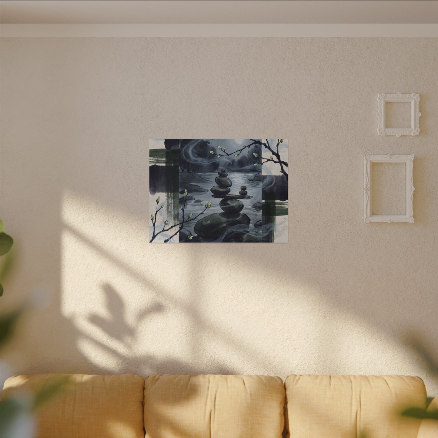 Moonlight River Stones Canvas Art - Zen Shibui