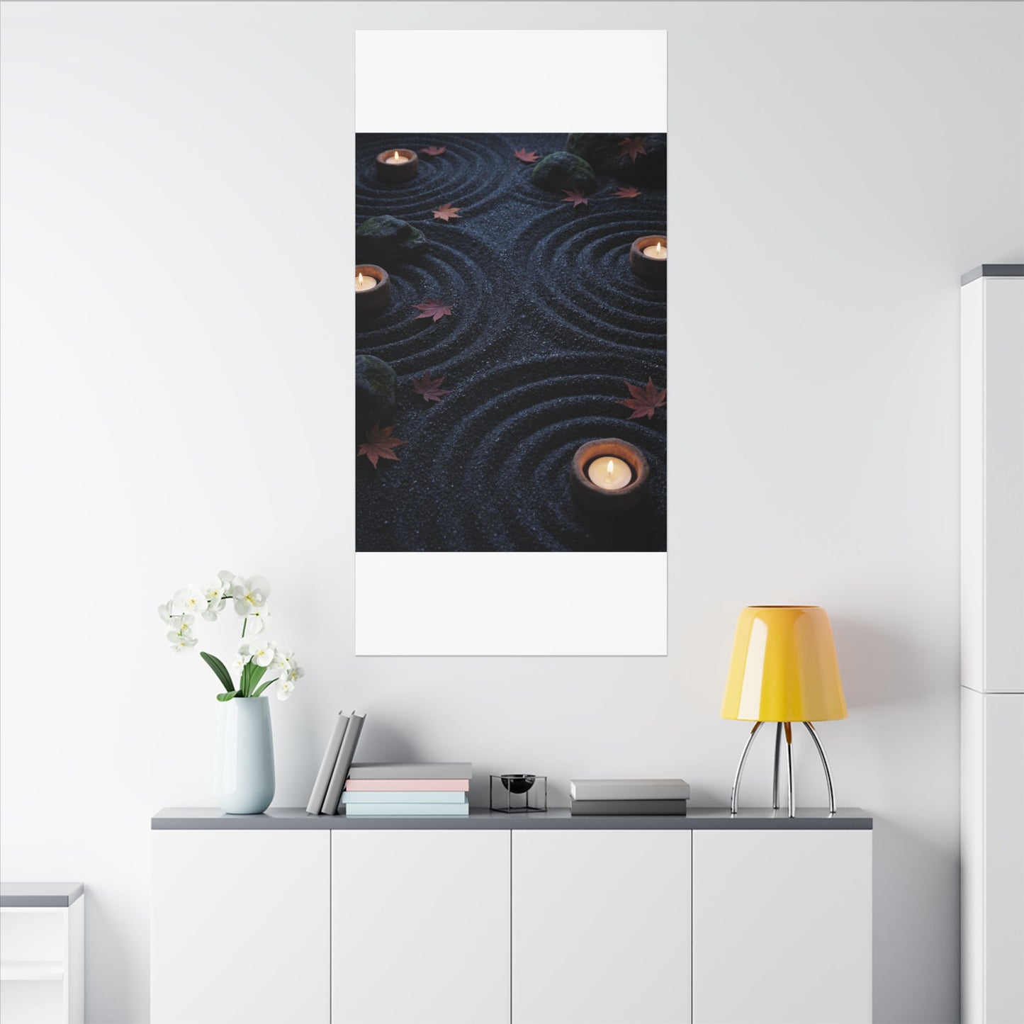 Seijaku Rock Garden Canvas Art - Dark Japandi Dark Texture