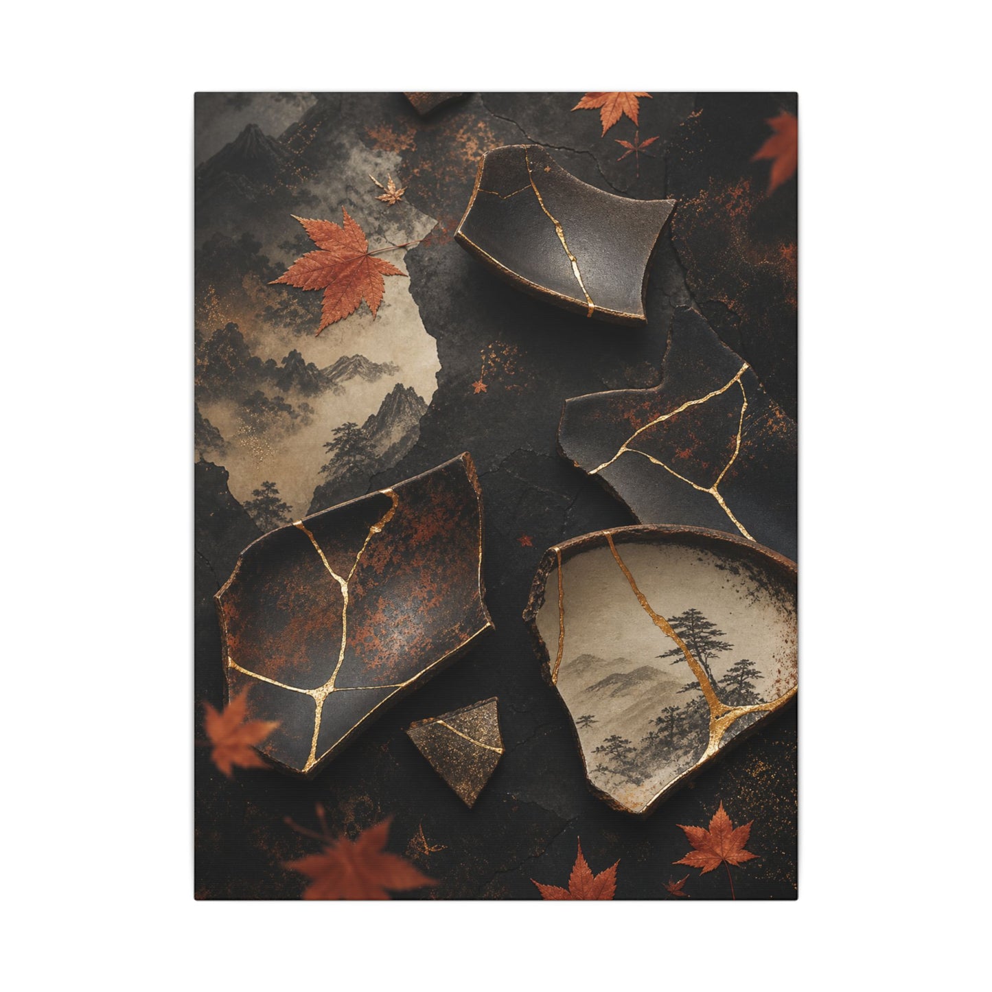 Broken Pottery Gold Vein Canvas Art | Philosophical Kintsugi Art
