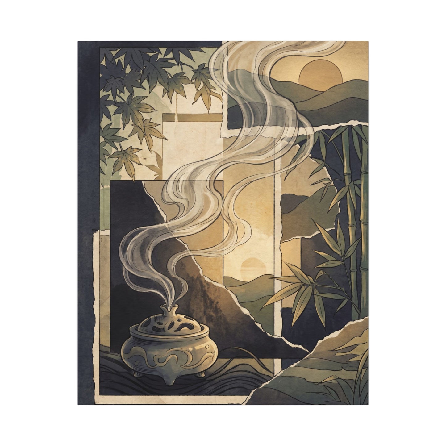 Tranquil Incense Smoke Canvas Art - Ukiyo E Inspired Zen