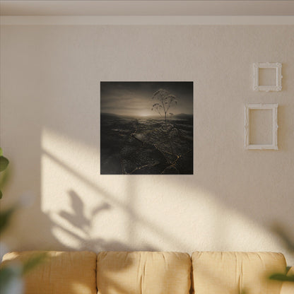 Dawn Cracked Earth Canvas Art - Dark Japandi Mono No Aware