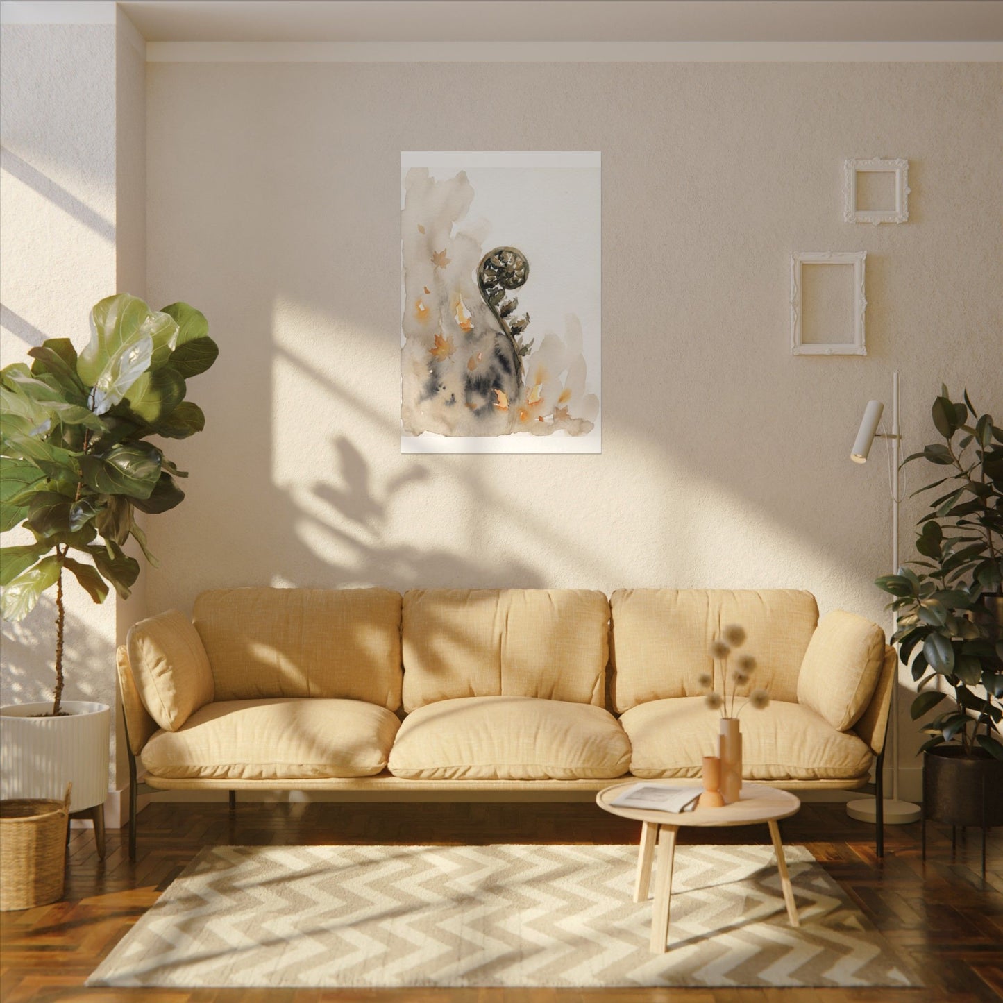Fern Unfurling Watercolor Canvas Art | Earthy Japandi Art