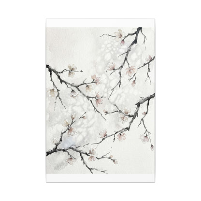 Cherry Blossom Canvas Art | Winter Japandi Watercolor Art