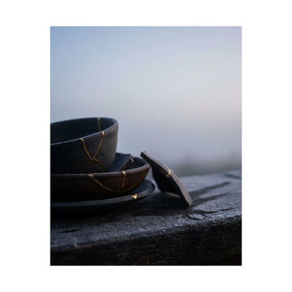 Seijaku Broken Pottery Wall Art Print - Dark Japandi Moody Minimal