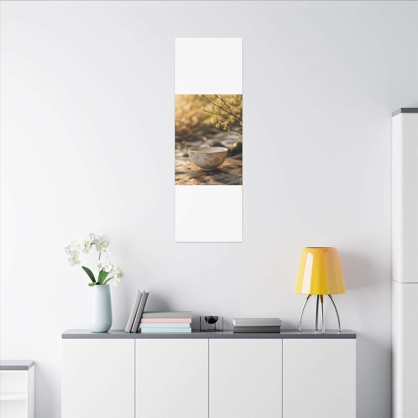 Neutral Ceramic Bowl Canvas Art - Japanese Pattern Japandi