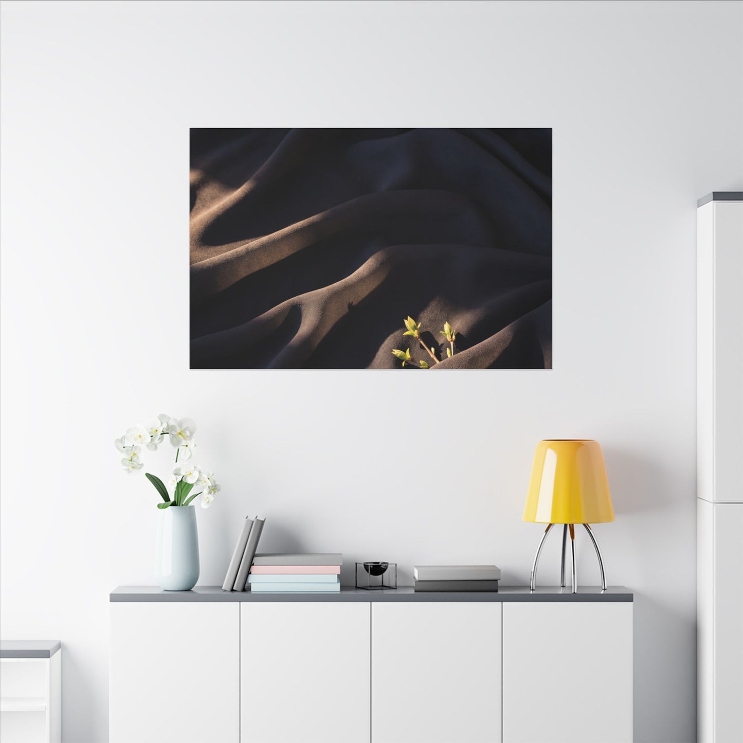 Silk Drape Shadow Zen Canvas Art | Luxurious Dark Japandi Art