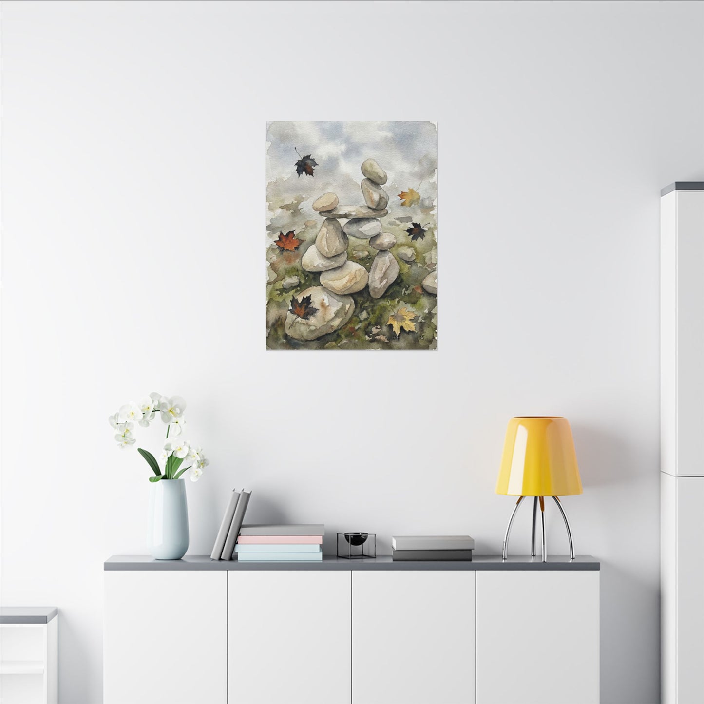 Overcast River Stones Canvas Art - Japandi Fukinsei