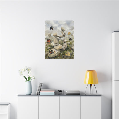 Overcast River Stones Canvas Art - Japandi Fukinsei