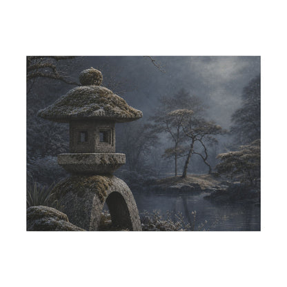 Stone Lantern Canvas Art | Winter Japandi Japanese Pattern Art