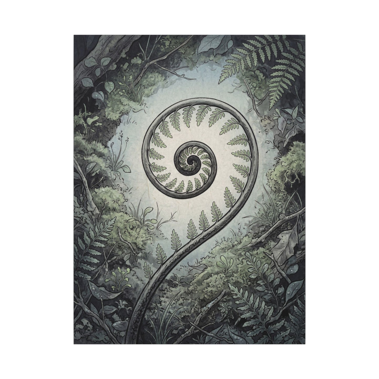 Zen Fern Unfurling in Dawn | Ukiyo E Inspired Canvas Art