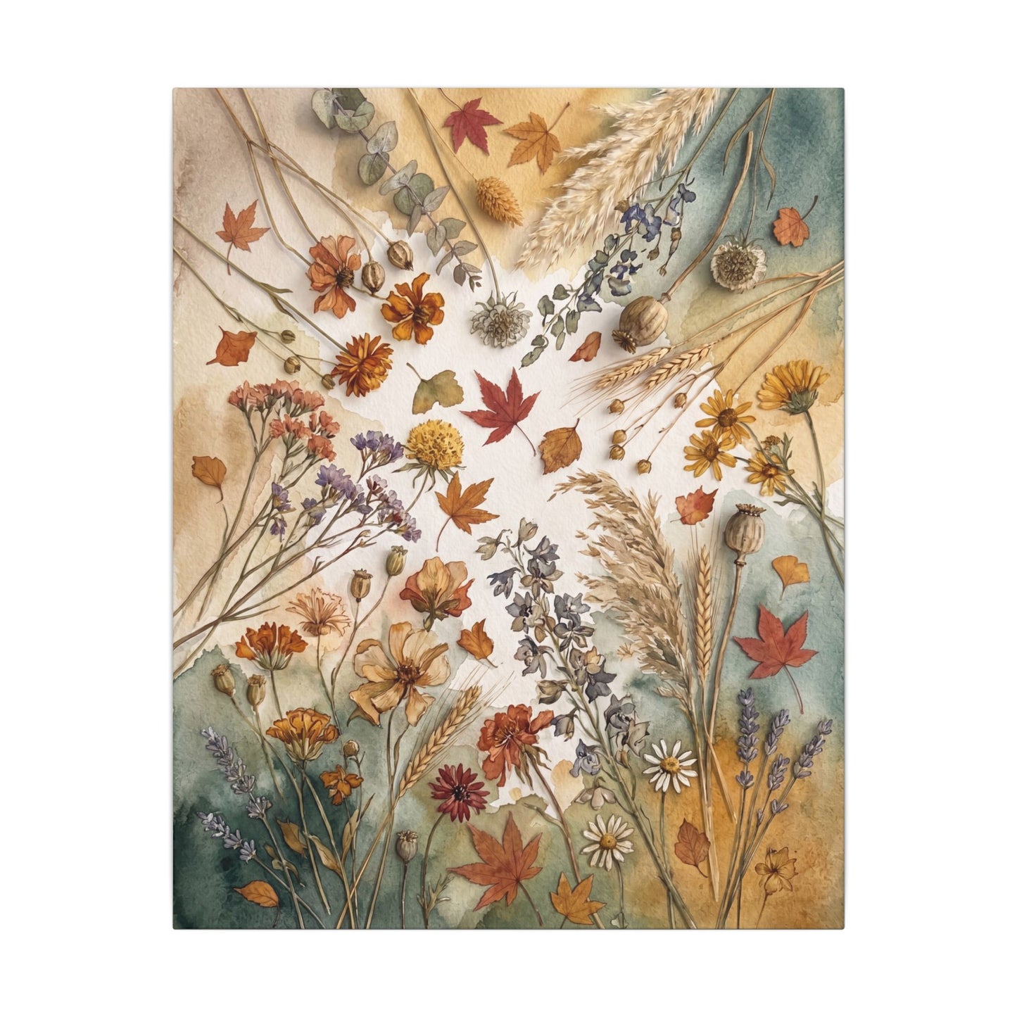 Dried Flowers Canvas Art | Autumn Japandi Watercolor Art