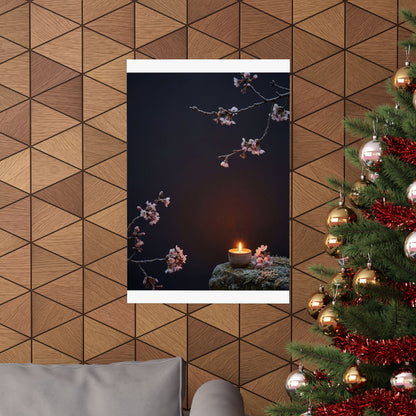Cherry Blossom Wall Art Print | Winter Dark Japandi Moody Minimal Art