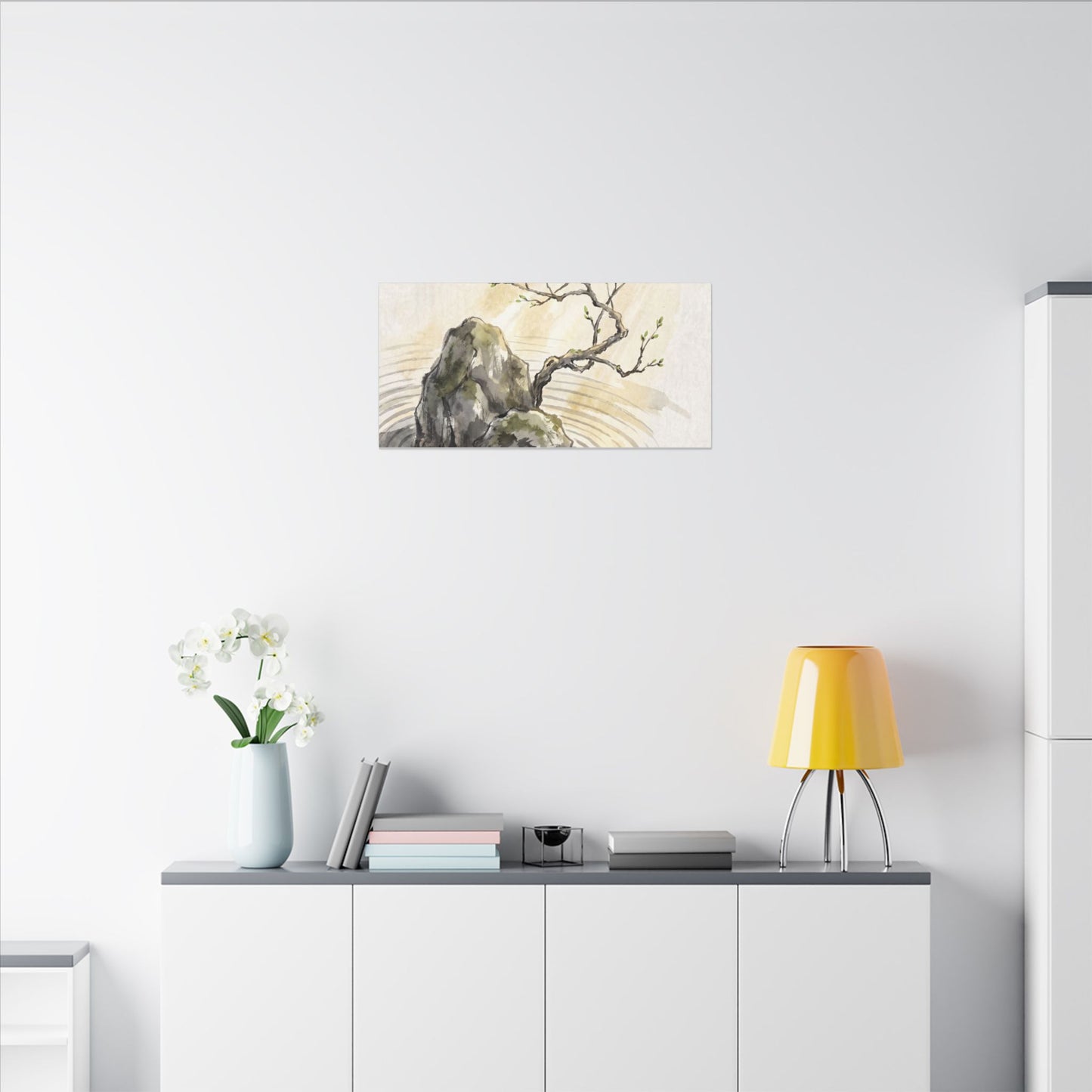 Serene Rock Garden Canvas Art - Sumi E Zen