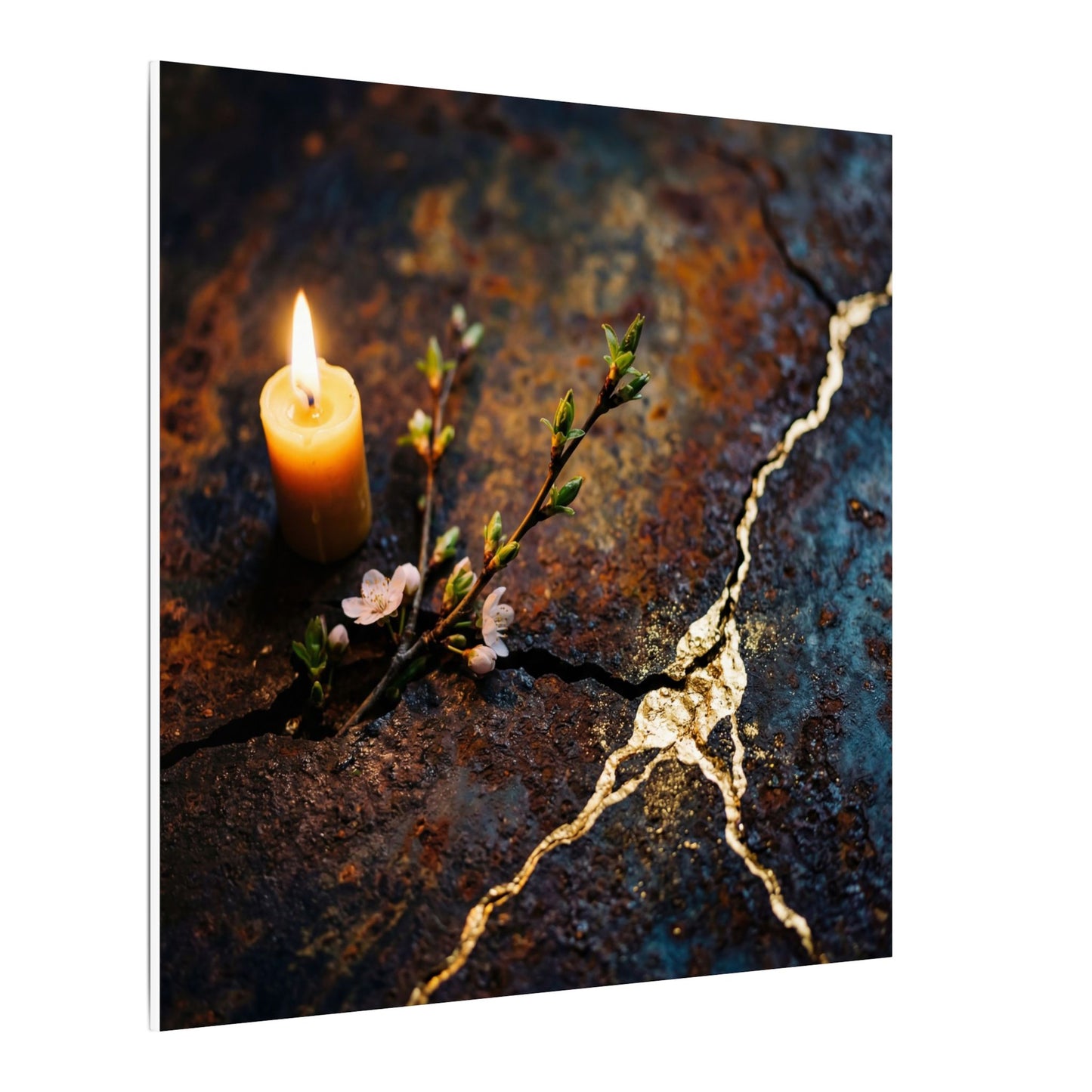 Kintsugi Rust Patina in Candlelight | Gold Repair Canvas Art