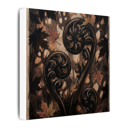 Mono No Aware Fern Unfurling Canvas Art - Dark Japandi Charcoal Ink