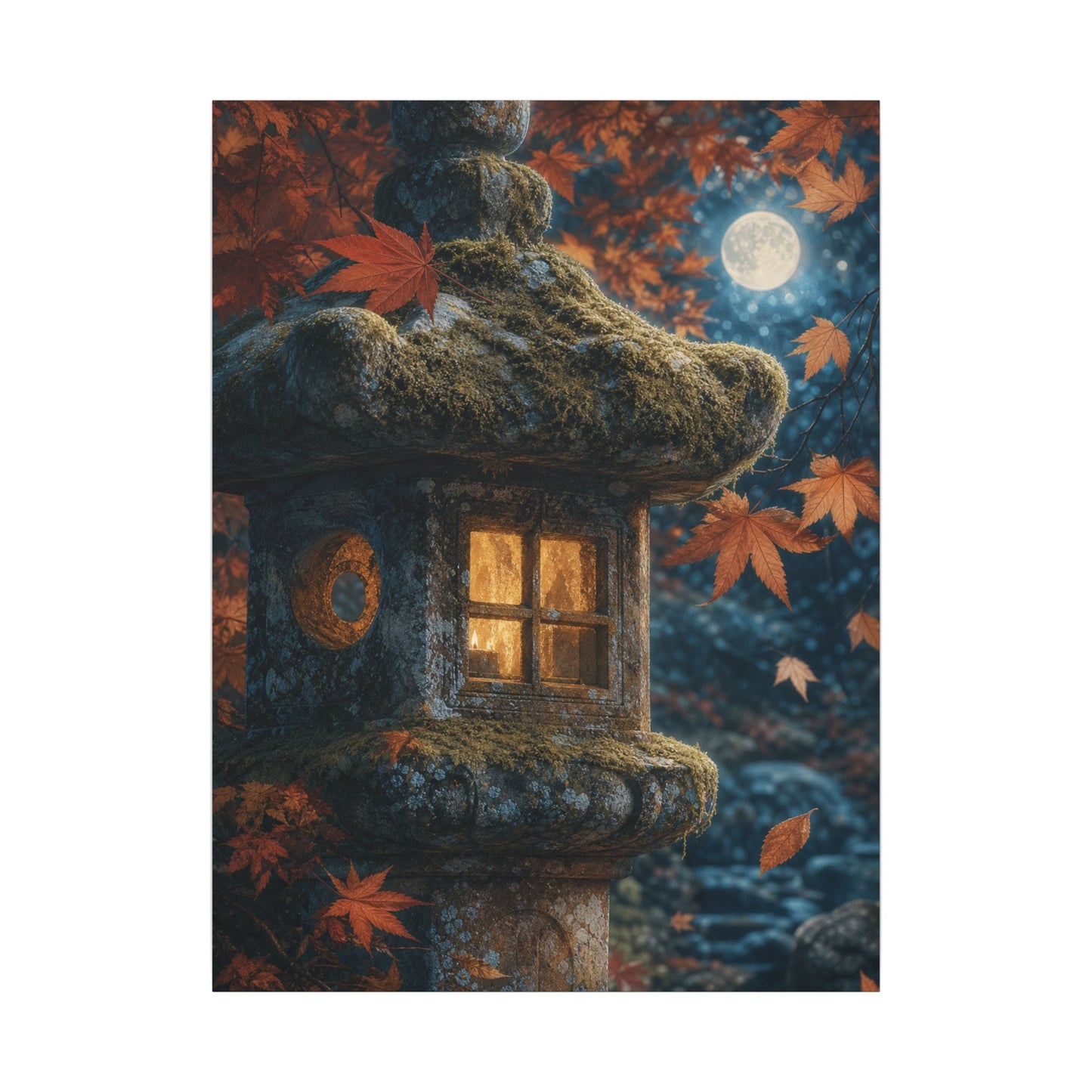 Autumn Stone Lantern Forest Whimsy Canvas Art | Earthy Decor
