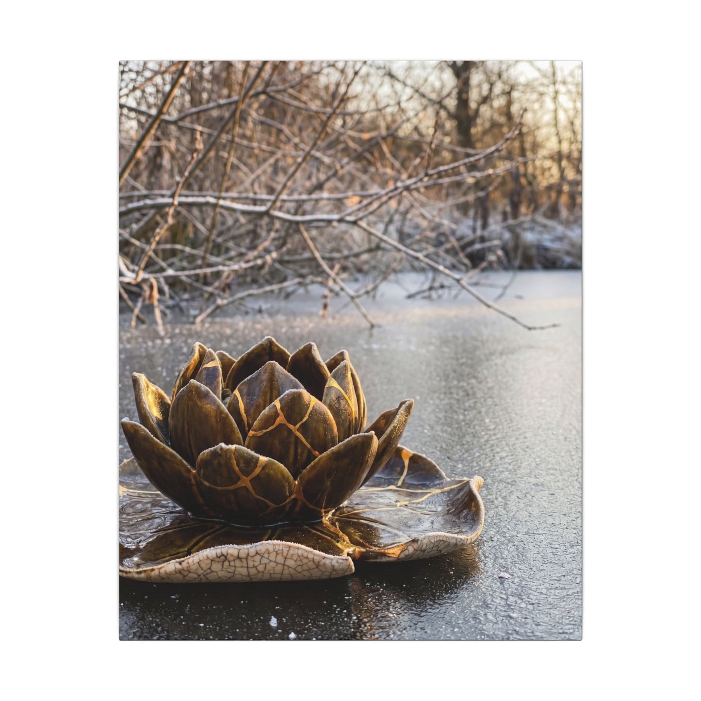 Lotus Flower Gold Repair Canvas Art | Beautiful Kintsugi Art