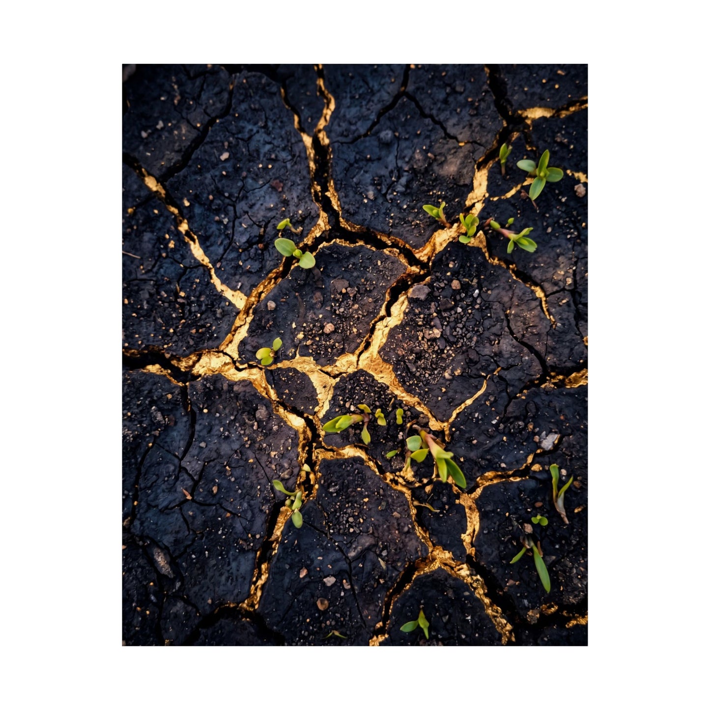 Healing Cracked Earth Wall Art Print - Crackle Gold Kintsugi