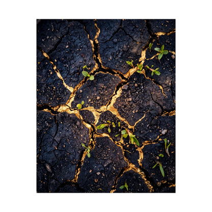 Healing Cracked Earth Wall Art Print - Crackle Gold Kintsugi