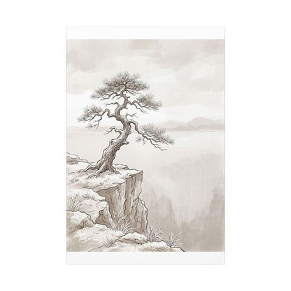 Neutral Pine Tree Canvas Art - Minimal Line Japandi