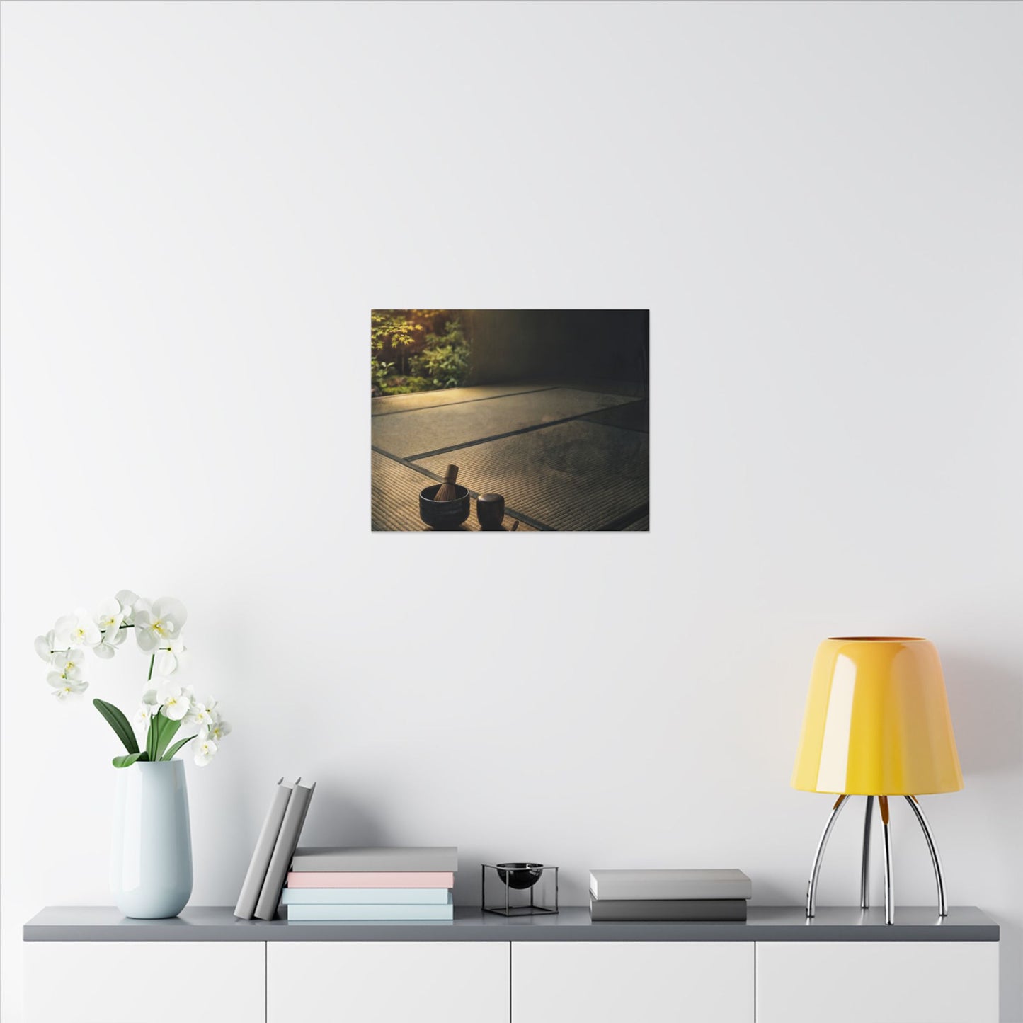 Dark Japandi Tea Ceremony in Golden Hour | Dark Texture Canvas Art