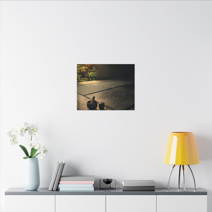 Dark Japandi Tea Ceremony in Golden Hour | Dark Texture Canvas Art